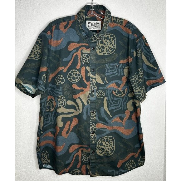 Howler Bros Shirt Mens Large Green Short Sleeve Button Down Abstract Print Surf - Picture 2 of 9